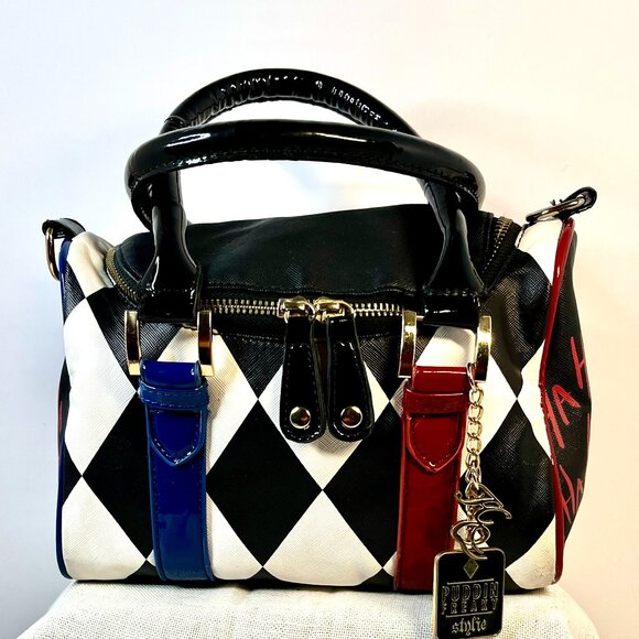 Harley Quinn Checkered Crossbody Bag Red & Blue Design  DC Comics Cosplay bag - Picture 1 of 16